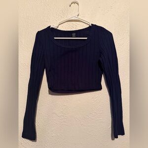 SHEIN Dark Blue Ribbed Crop Top